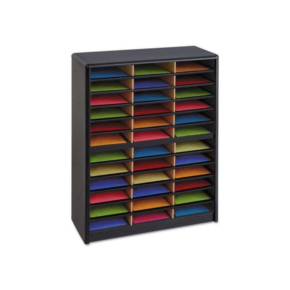 Steel/Fiberboard Literature Sorter, 36 Compartments, 32.25 x 13.5 x 38, Black. Picture 1