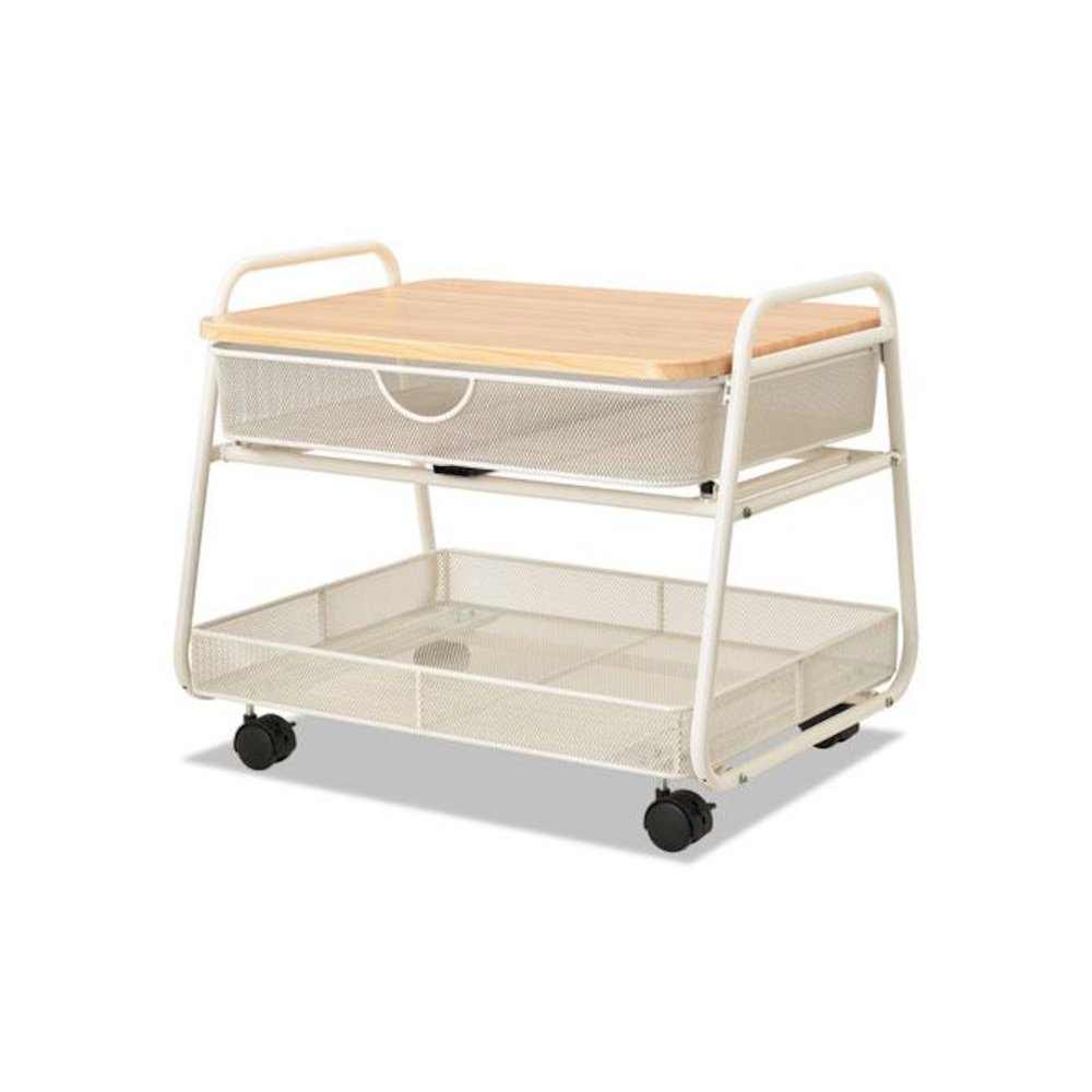 Onyx Under Desk Machine Stand, Metal, 1 Shelf, 1 Drawer, 1 Bin, 100 lb Capacity, 21" x 16" x 17.5", White. Picture 1