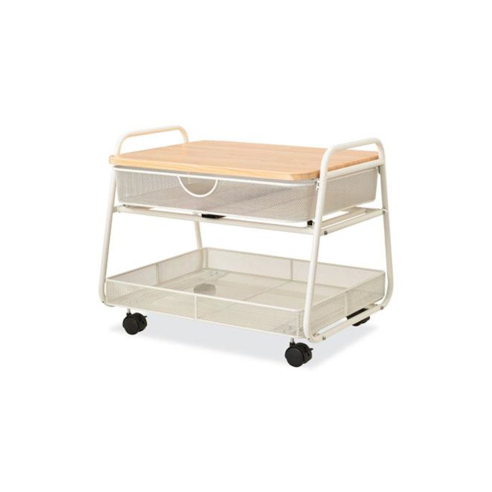 Onyx Under Desk Machine Stand, Metal, 1 Shelf, 1 Drawer, 1 Bin, 100 lb Capacity, 21" x 16" x 17.5", White. Picture 2