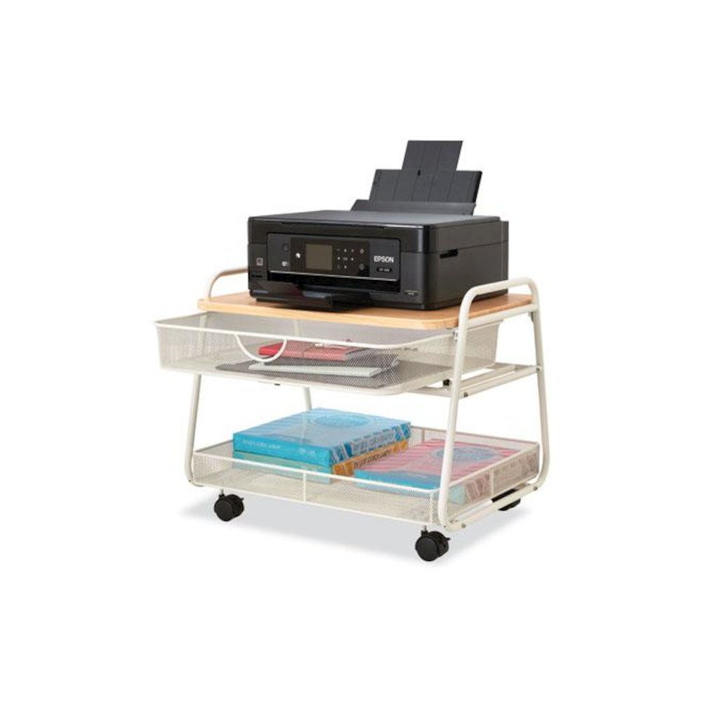 Onyx Under Desk Machine Stand, Metal, 1 Shelf, 1 Drawer, 1 Bin, 100 lb Capacity, 21" x 16" x 17.5", White. Picture 4