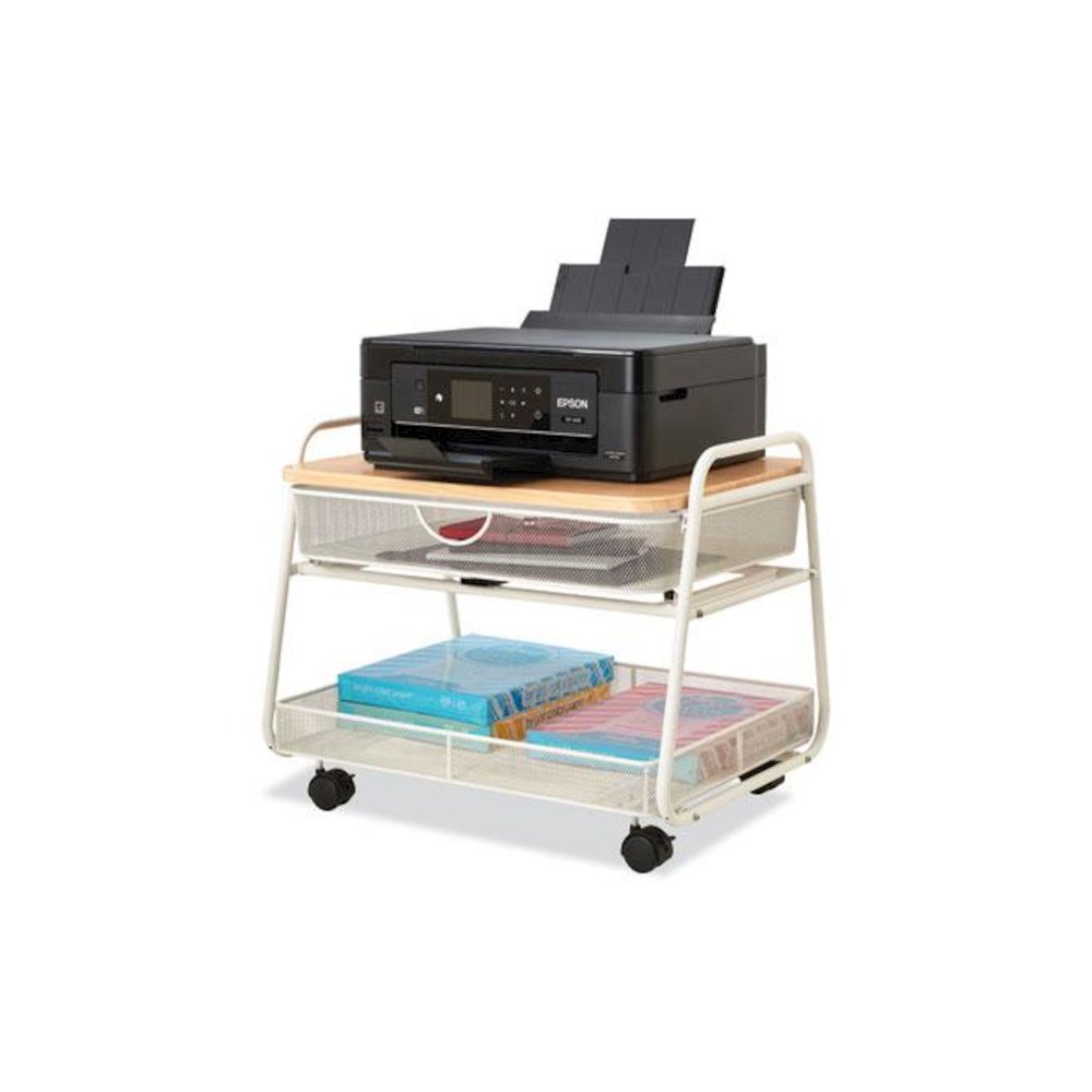 Onyx Under Desk Machine Stand, Metal, 1 Shelf, 1 Drawer, 1 Bin, 100 lb Capacity, 21" x 16" x 17.5", White. Picture 5