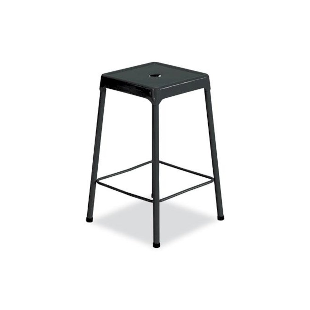 Counter-Height Steel Stool, Backless, Supports Up to 250 lb, 25" Seat Height, Black. Picture 2