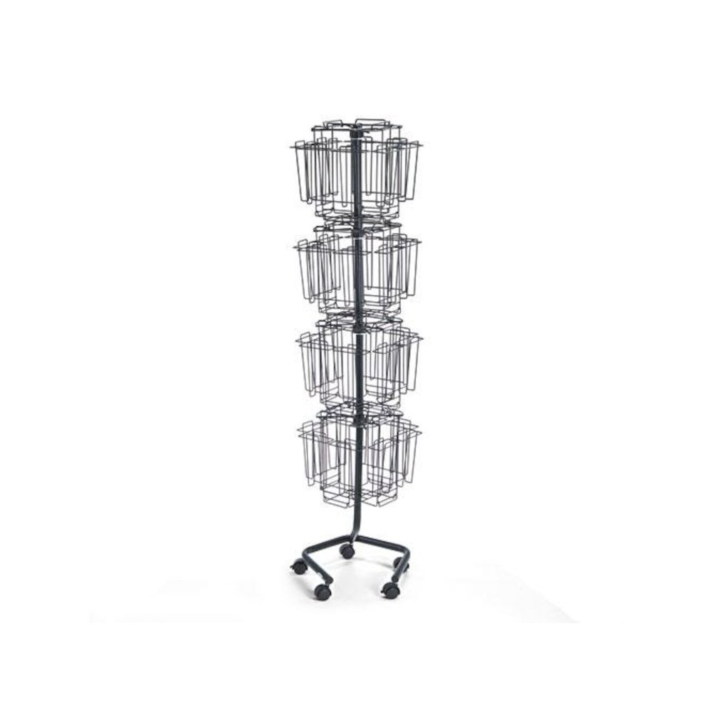 Wire Rotary Display Racks, 32 Compartments, 15w x 15d x 60h, Charcoal. Picture 2
