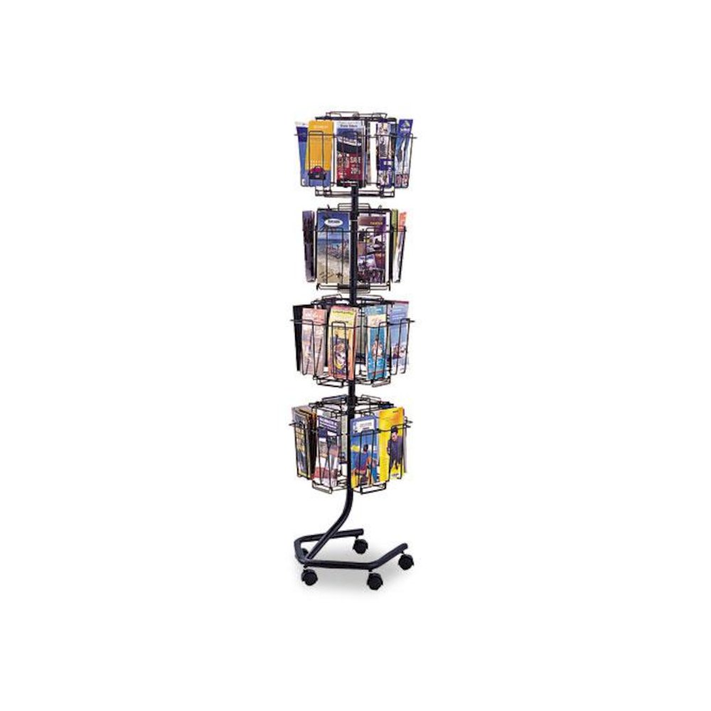 Wire Rotary Display Racks, 32 Compartments, 15w x 15d x 60h, Charcoal. Picture 3