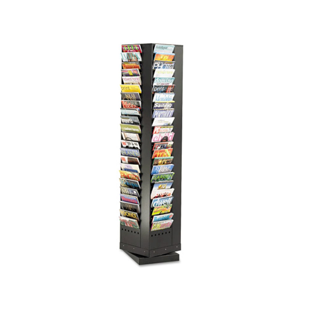 Steel Rotary Magazine Rack, 92 Compartments, 14w x 14d x 68h, Black. Picture 2