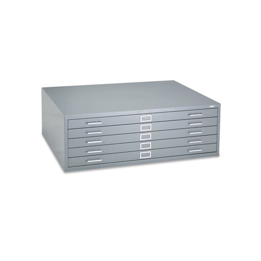 Five-Drawer Steel Flat File, 46½”w x 35½”d x 16½”h, Gray. Picture 1