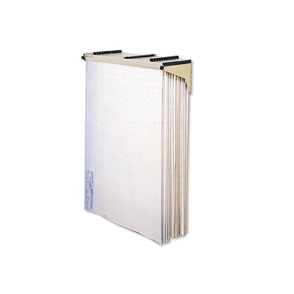Sheet File Drop/Lift Wall Rack, 12 Hanging Clamps, 43.75w x 11.5d x 7.75h, Sand. Picture 1