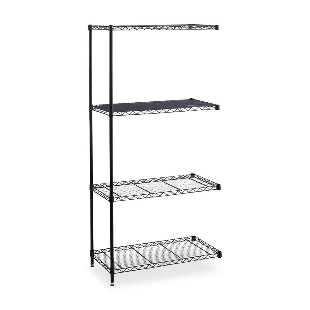 Safco Industrial Wire Shelving Add-On Unit - 36" x 24" x 72" - 4 x Shelf(ves) - 1250 lb Load Capacity - Leveling Glide, Adjustable Shelf - Black - Powder Coated - Steel - Assembly Required. Picture 1