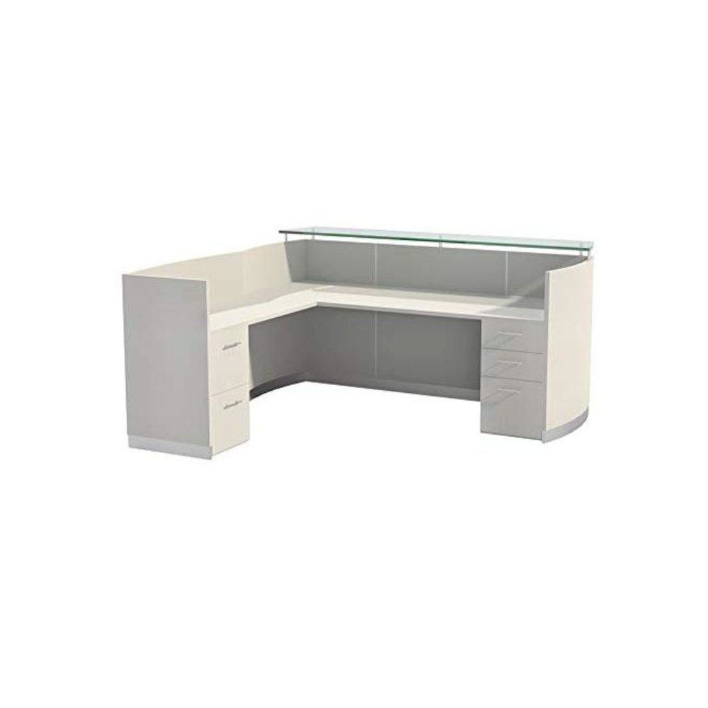 87-1/4" Reception Station with Return and (1) Box/Box/File and (1) File/File Pedestals, Textured Sea Salt. Picture 1