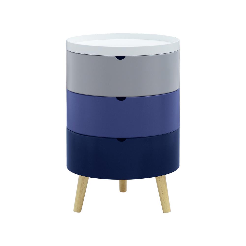 Tray Top End Table With 3-Storage Bin & Natural Wood Legs. Picture 2