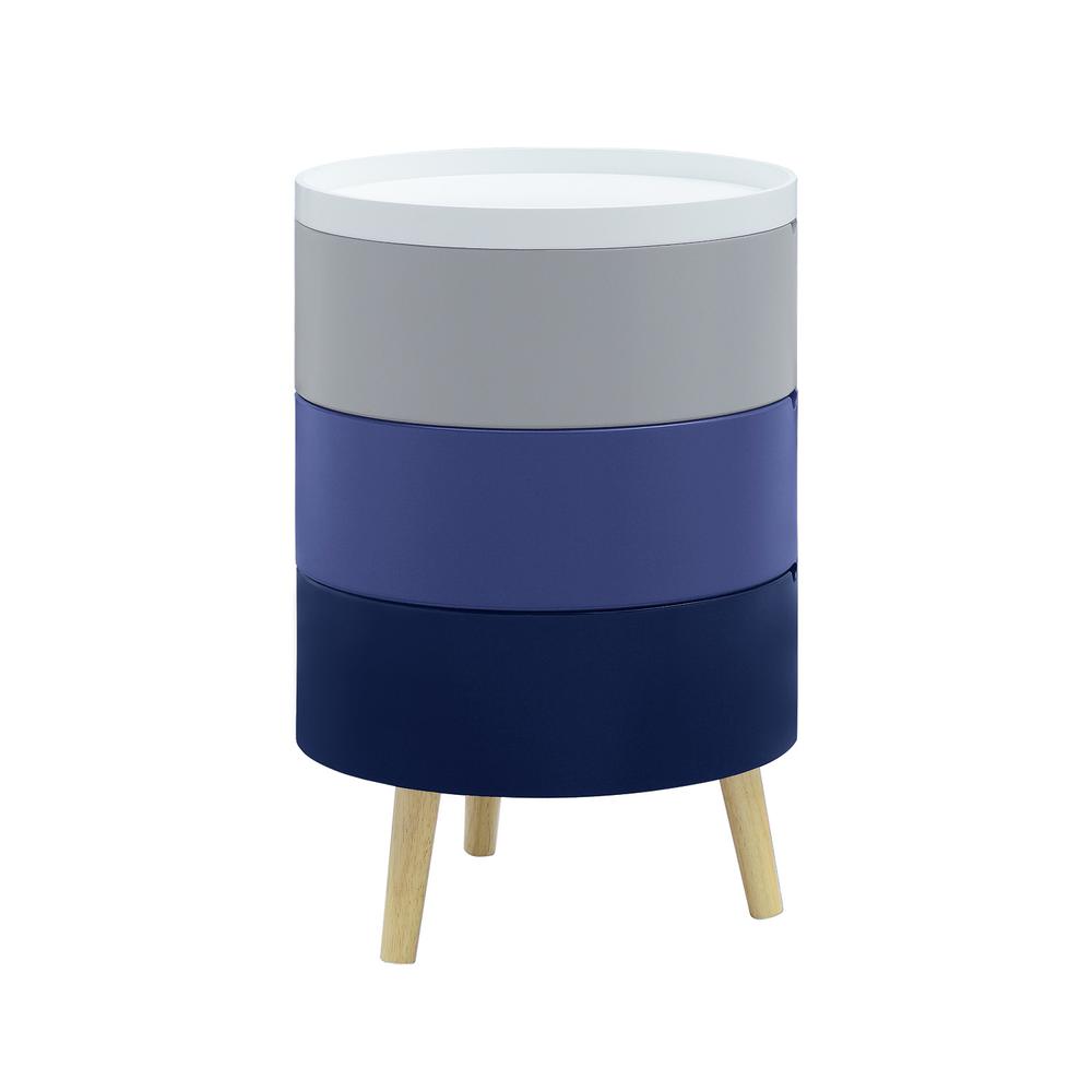 Tray Top End Table With 3-Storage Bin & Natural Wood Legs. Picture 1