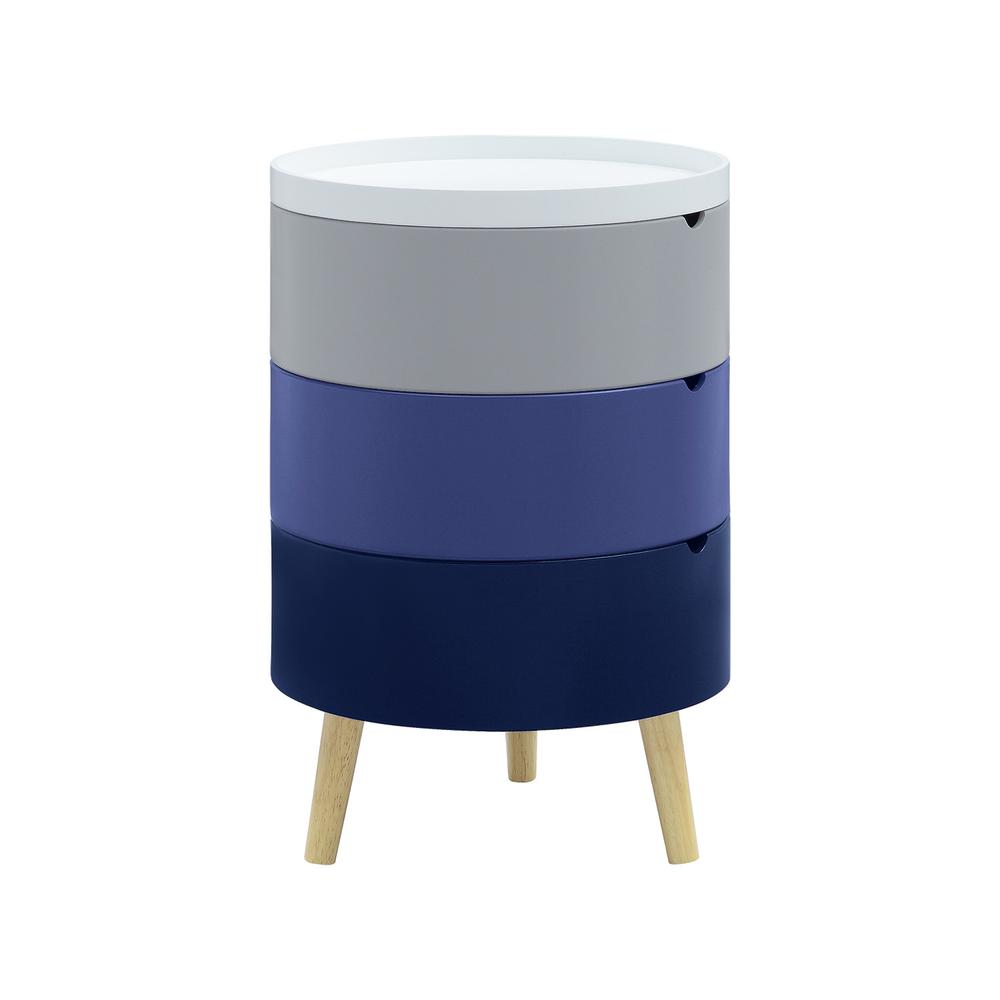 Tray Top End Table With 3-Storage Bin & Natural Wood Legs. Picture 8