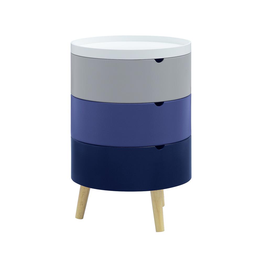 Tray Top End Table With 3-Storage Bin & Natural Wood Legs. Picture 9