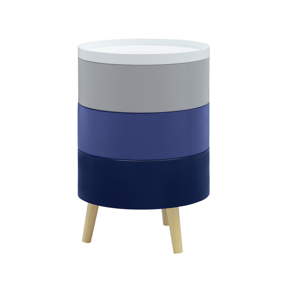 Tray Top End Table With 3-Storage Bin & Natural Wood Legs. Picture 10