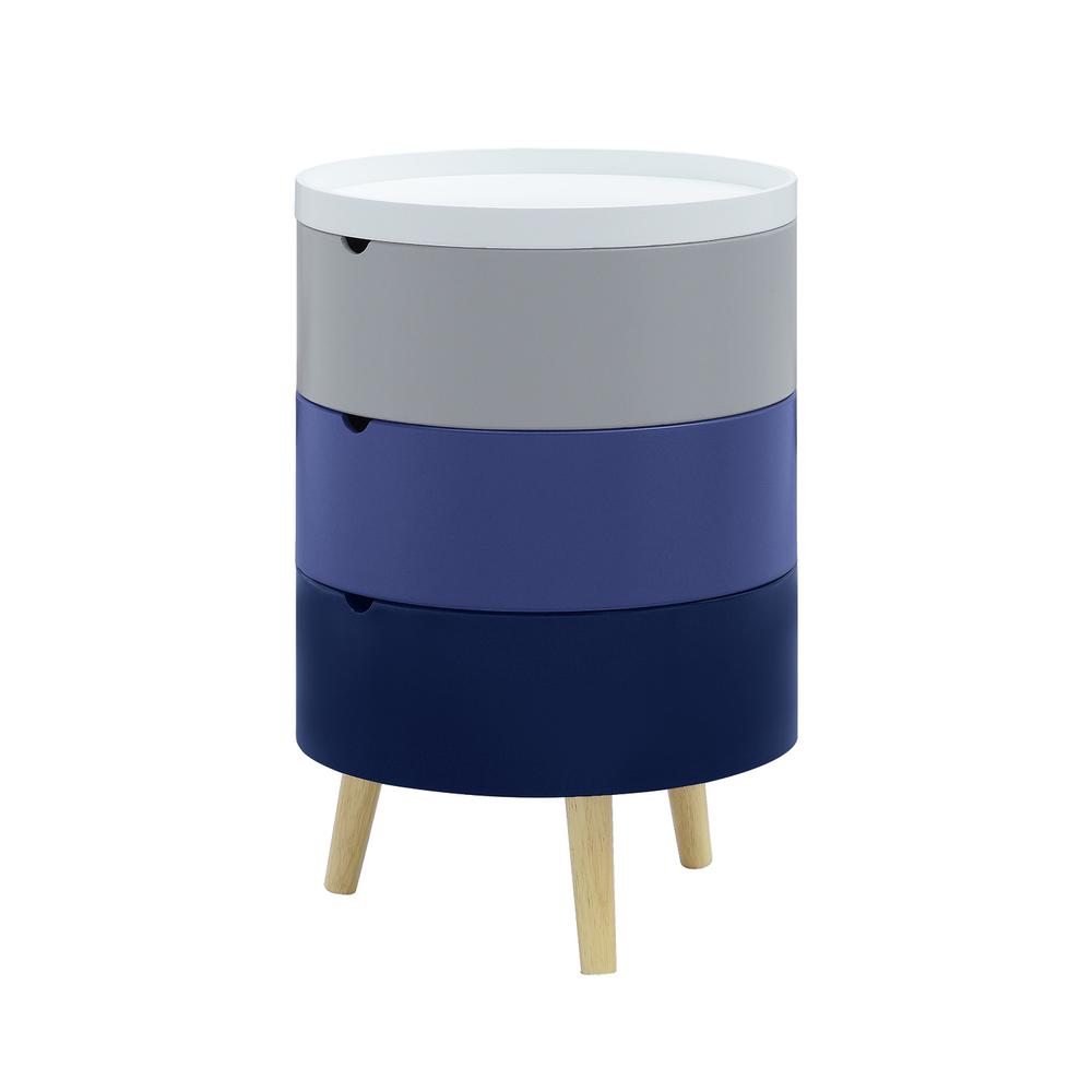 Tray Top End Table With 3-Storage Bin & Natural Wood Legs. Picture 11