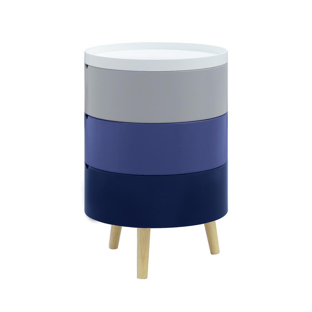Tray Top End Table With 3-Storage Bin & Natural Wood Legs. Picture 12