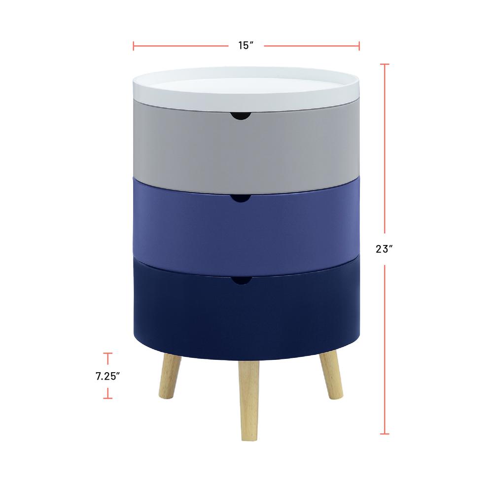 Tray Top End Table With 3-Storage Bin & Natural Wood Legs. Picture 4