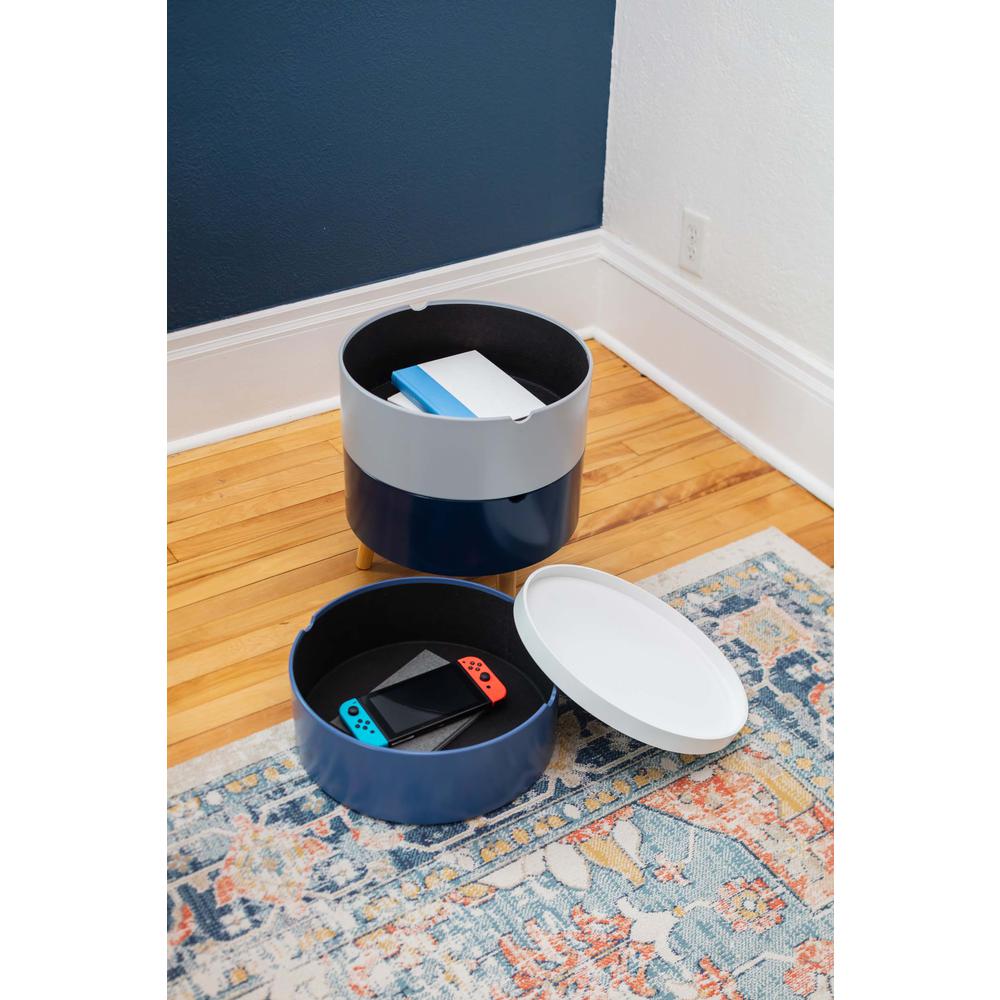 Tray Top End Table With 3-Storage Bin & Natural Wood Legs. Picture 6