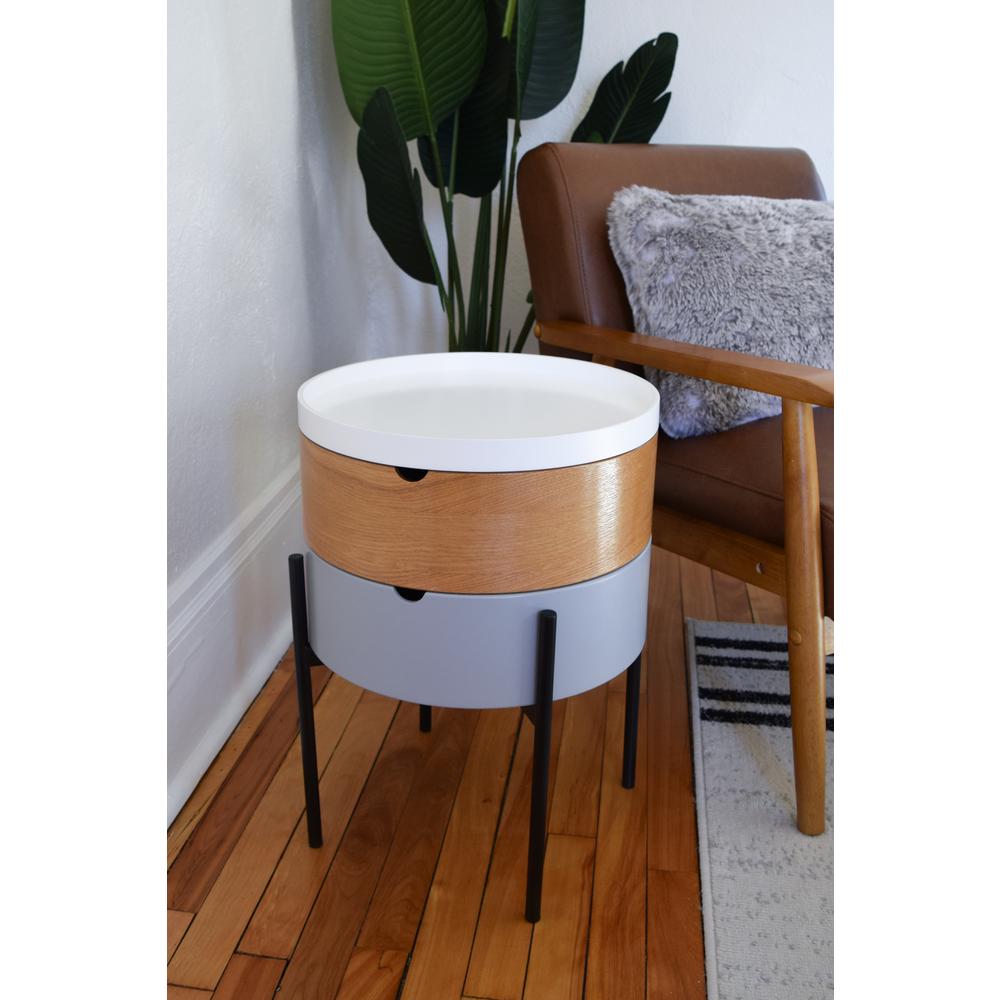 Tray Top End Table With 2-Storage Bin & Black Steel Legs. Picture 7