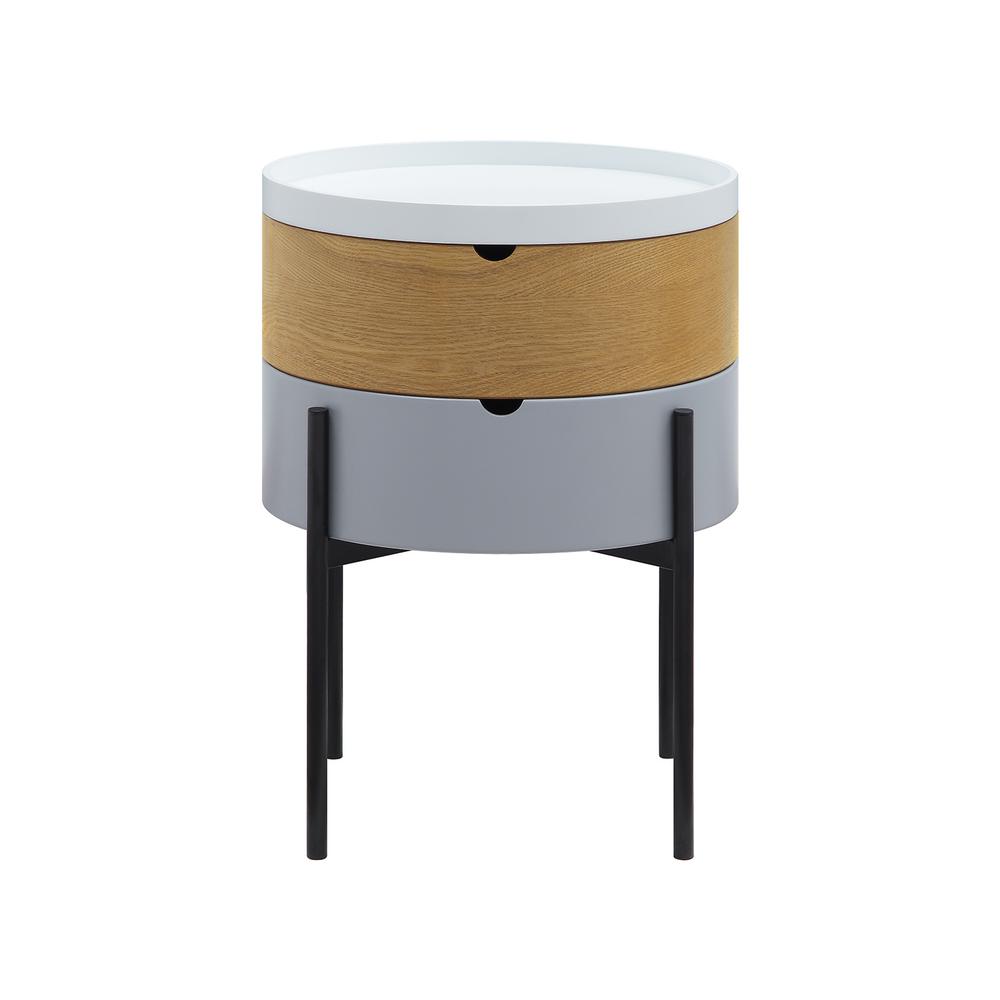 Tray Top End Table With 2-Storage Bin & Black Steel Legs. Picture 2