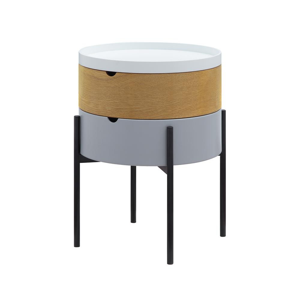 Tray Top End Table With 2-Storage Bin & Black Steel Legs. Picture 1