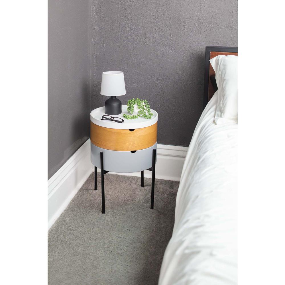 Tray Top End Table With 2-Storage Bin & Black Steel Legs. Picture 9
