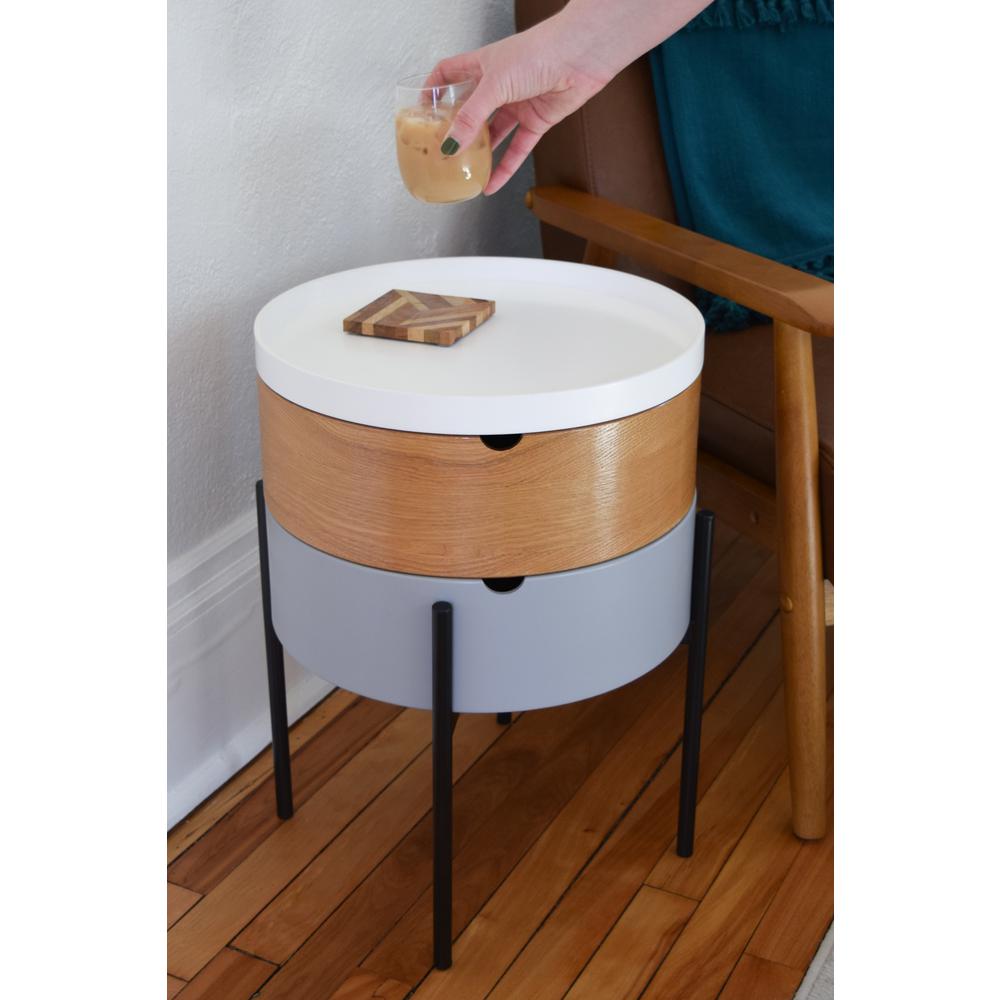 Tray Top End Table With 2-Storage Bin & Black Steel Legs. Picture 10