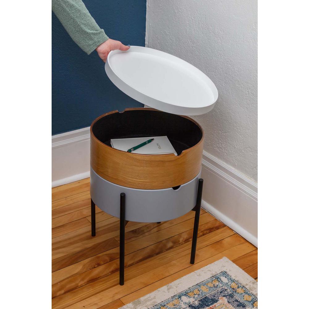 Tray Top End Table With 2-Storage Bin & Black Steel Legs. Picture 15
