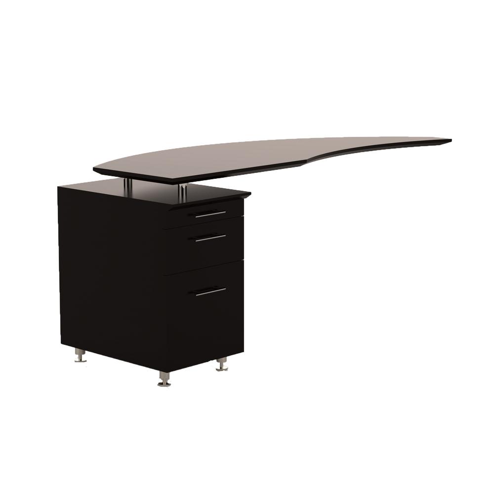 Curved Desk Return With Pencil-Box-File Pedestal (Left), Mocha. Picture 2