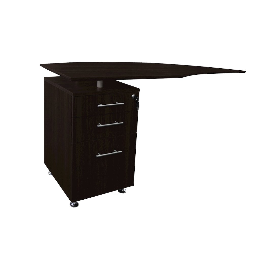 Curved Desk Return With Pencil-Box-File Pedestal (Left), Mocha. Picture 1