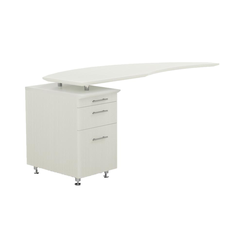 Curved Desk Return With Pencil-Box-File Pedestal (Left), Textured Sea Salt. Picture 2