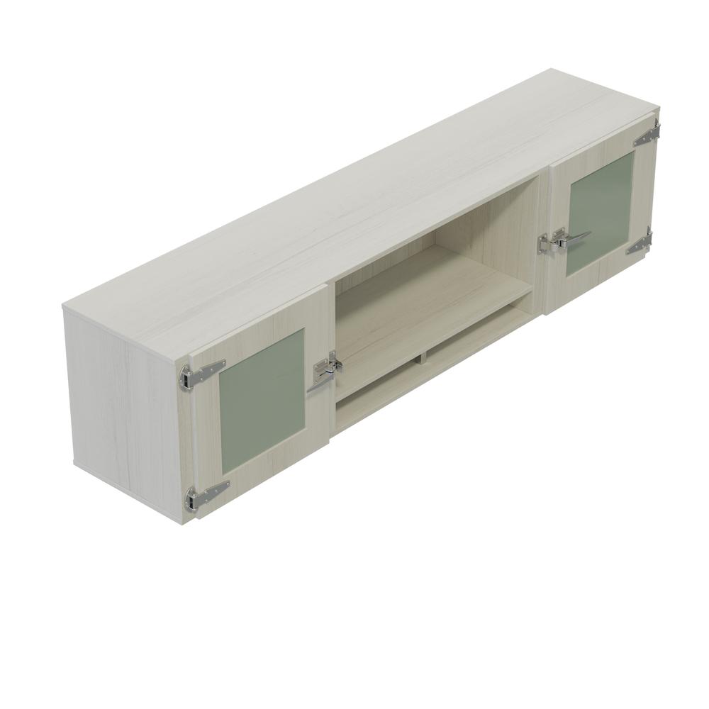Mirella™ 72” Wall-Mounted Hutch with Glass Doors - WhiteAsh. Picture 2