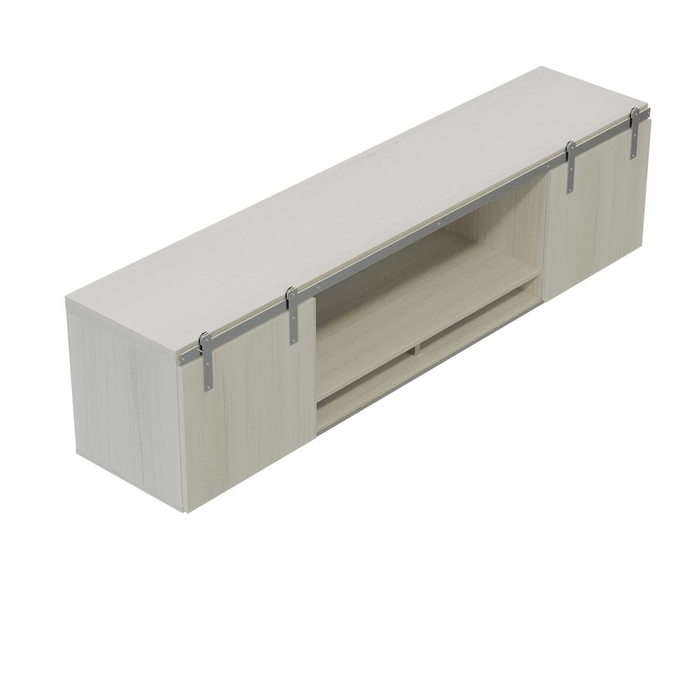 Mirella™ 72” Wall-Mounted Hutch with Sliding Wood Doors - WhiteAsh. Picture 3