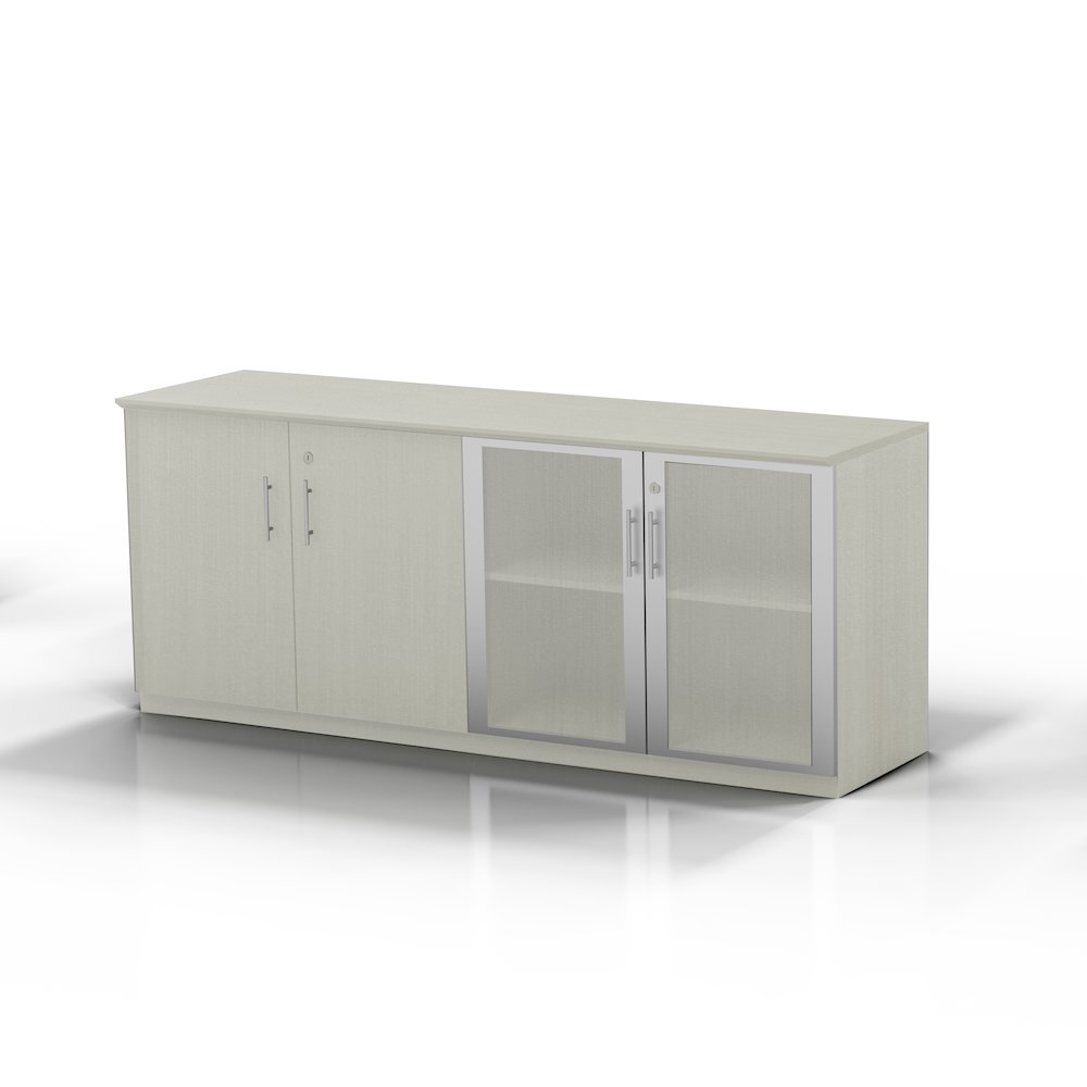 Low Wall Cabinet with Doors (Wood/Glass Door Combination), Textured Sea Salt. Picture 1
