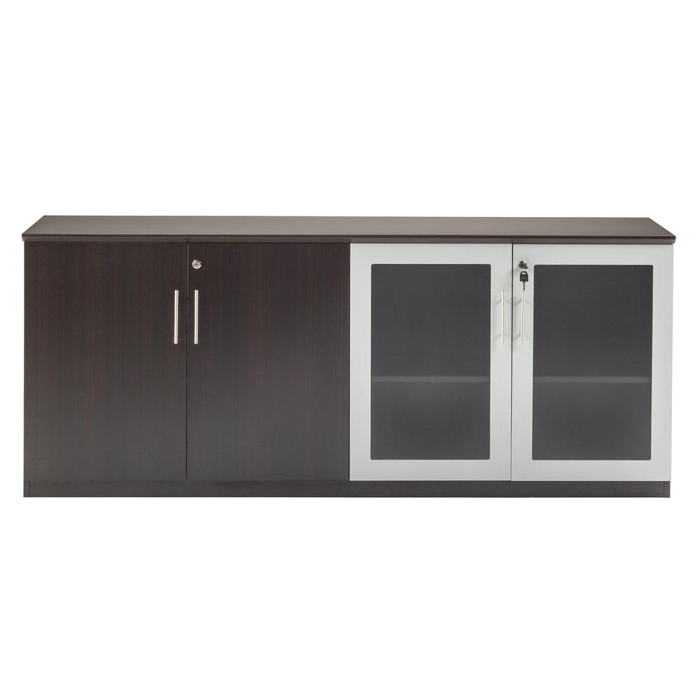 Low Wall Cabinet with Doors (Wood/Glass Door Combination), Mocha. Picture 3