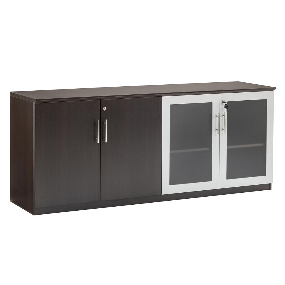 Low Wall Cabinet with Doors (Wood/Glass Door Combination), Mocha. Picture 4