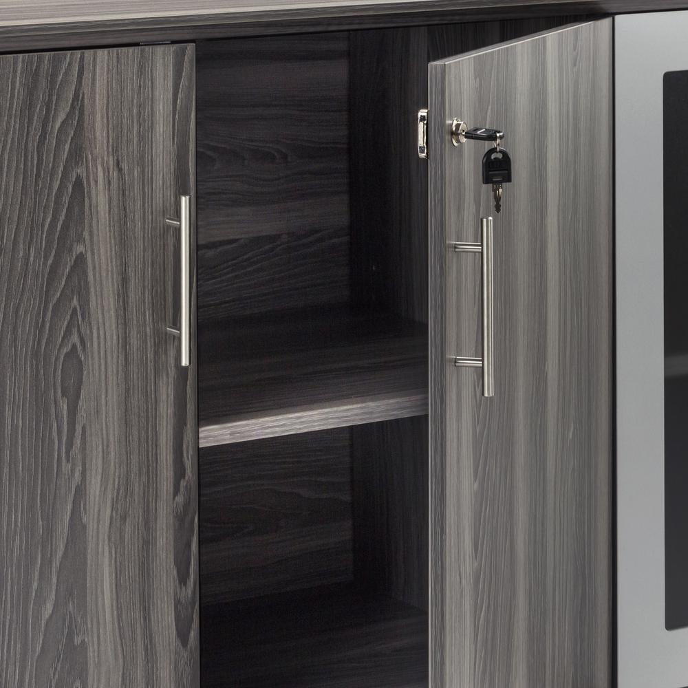 Low Wall Cabinet with Doors (Wood/Glass Door Combination), Gray Steel. Picture 2