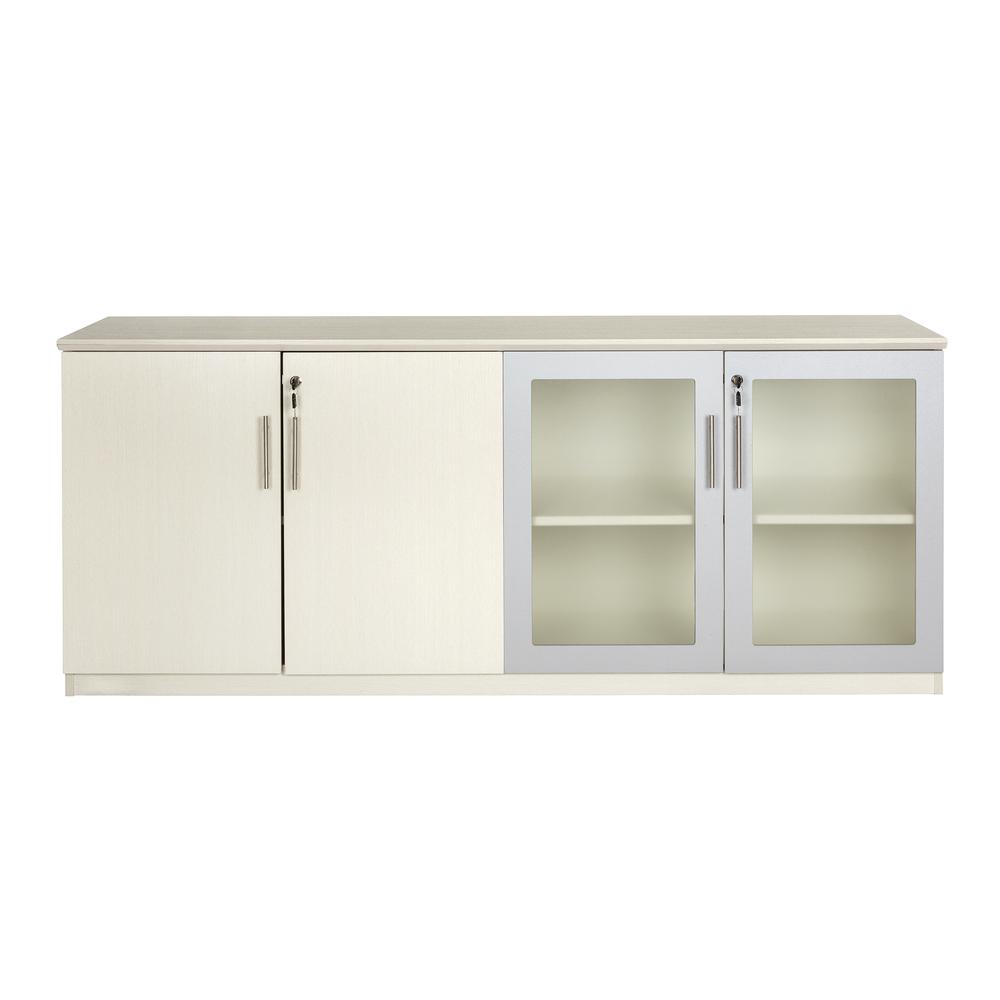Low Wall Cabinet with Doors (Wood/Glass Door Combination), Textured Sea Salt. Picture 2