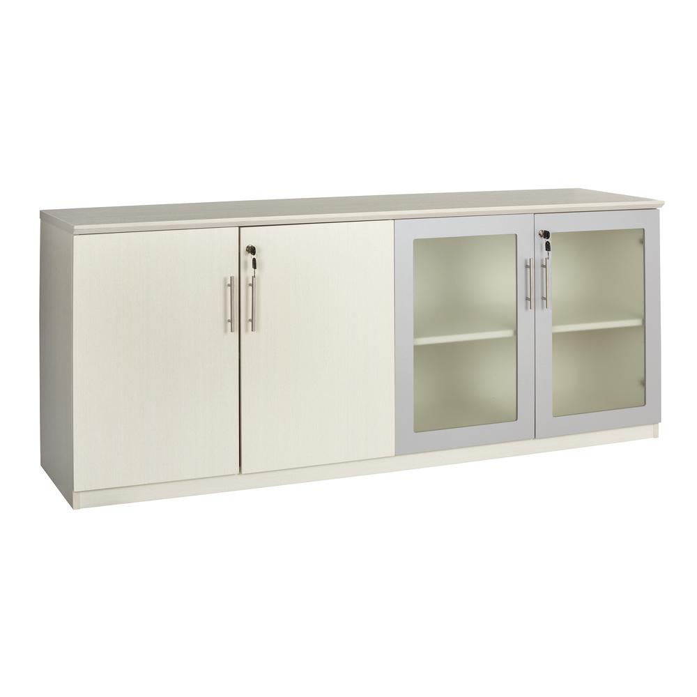 Low Wall Cabinet with Doors (Wood/Glass Door Combination), Textured Sea Salt. Picture 3
