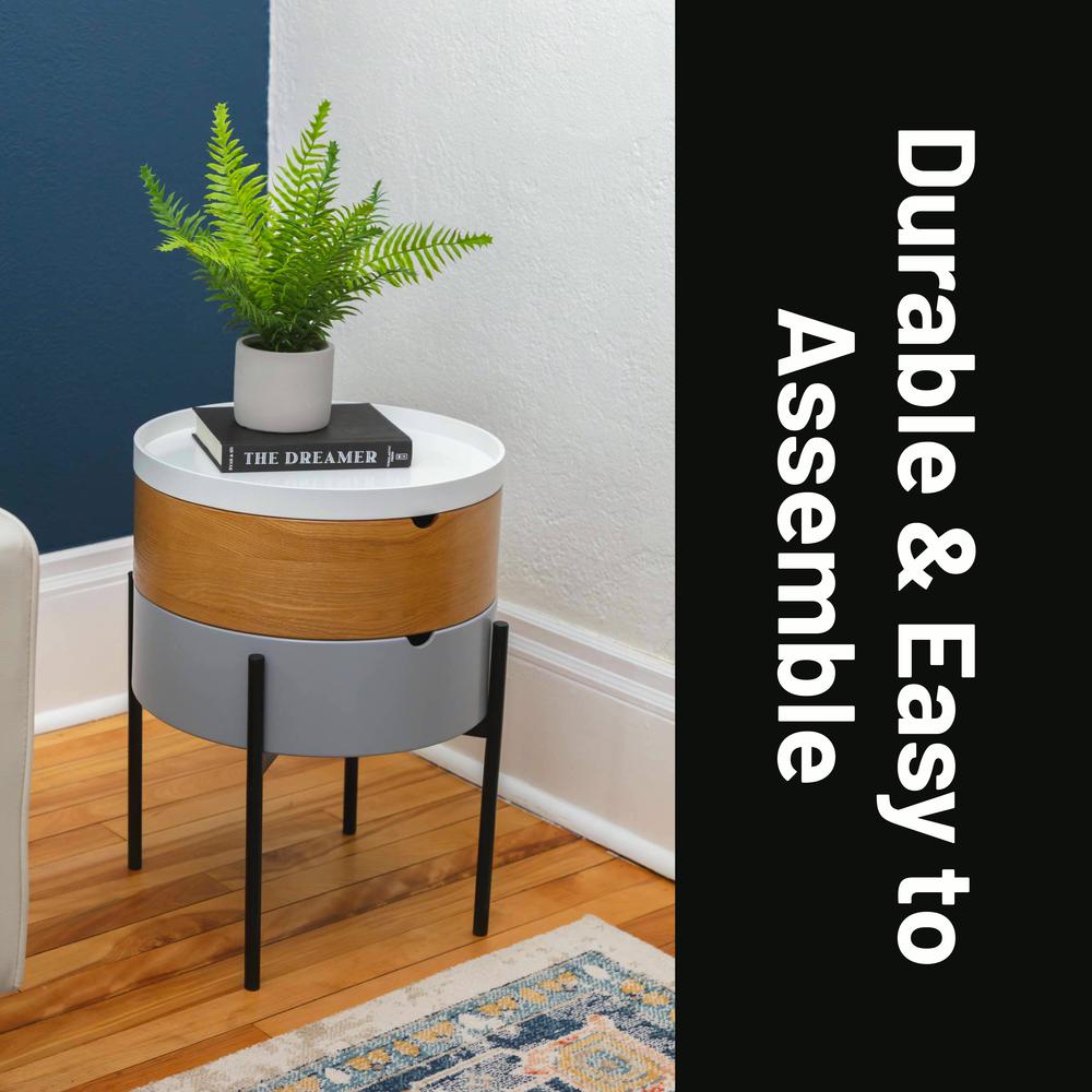 Tray Top End Table With 2-Storage Bin & Black Steel Legs. Picture 21