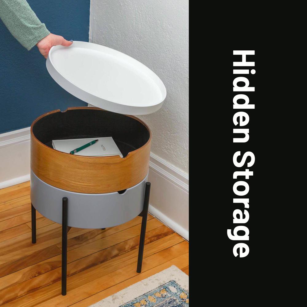 Tray Top End Table With 2-Storage Bin & Black Steel Legs. Picture 22