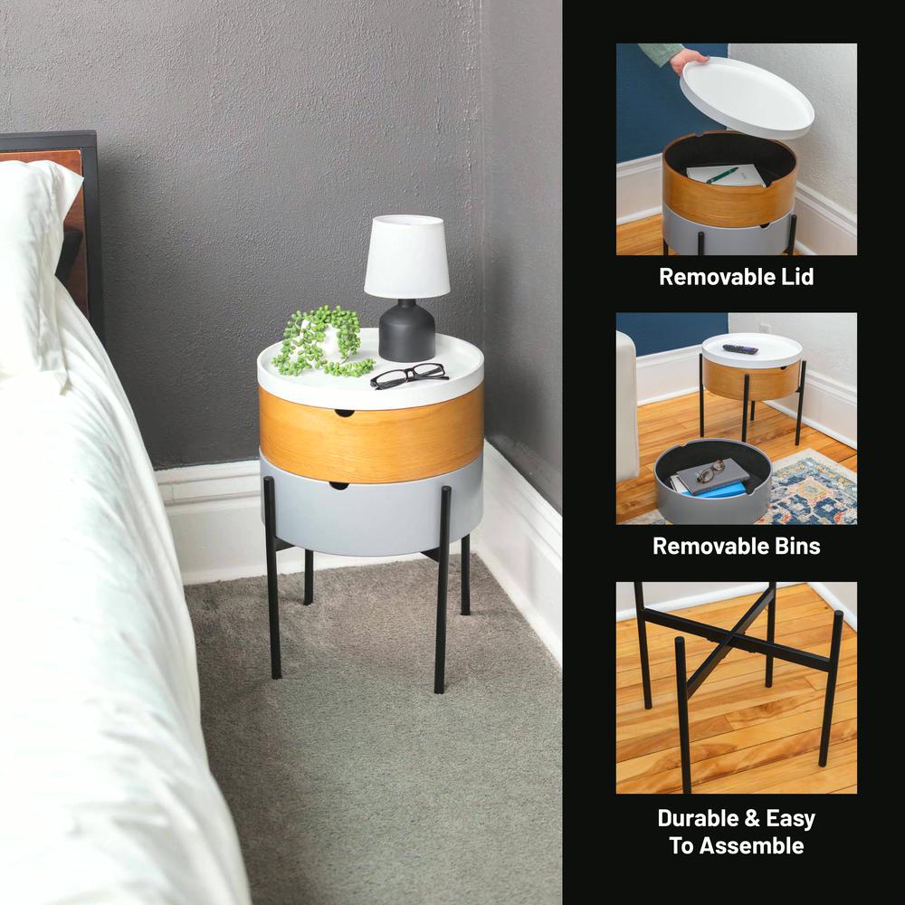 Tray Top End Table With 2-Storage Bin & Black Steel Legs. Picture 24