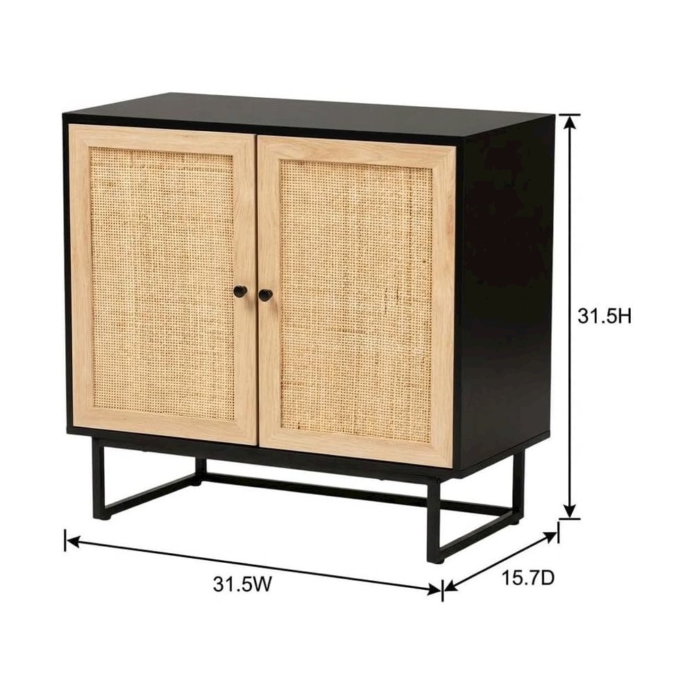 Wood And Rattan 2-Door Storage Cabinet With Mid-Century Style. Picture 7