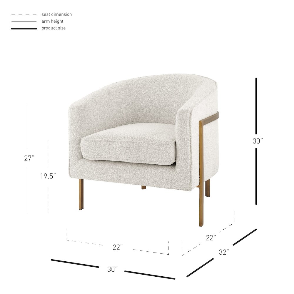 Harrod Boucle Accent Arm Chair Antique Gold Legs. Picture 9