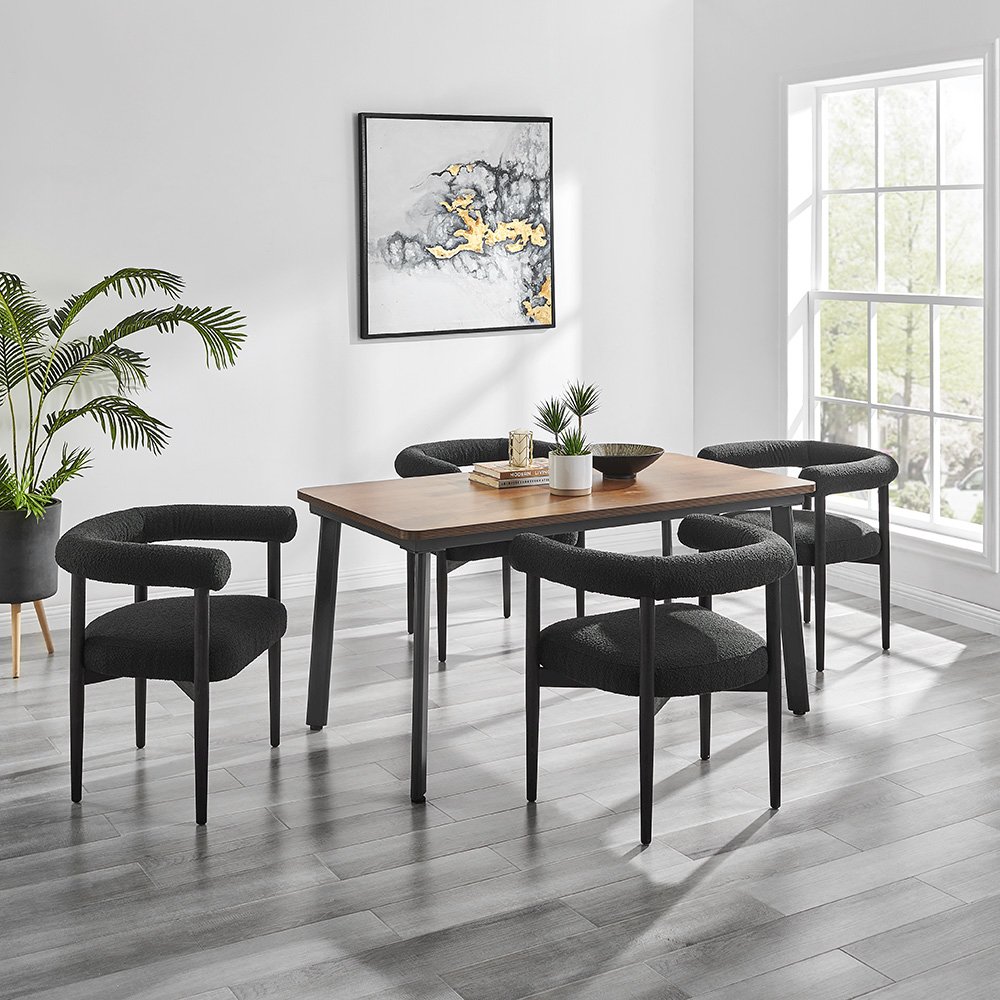 Keanu Boucle Dining Side Chair Black Legs. Picture 10