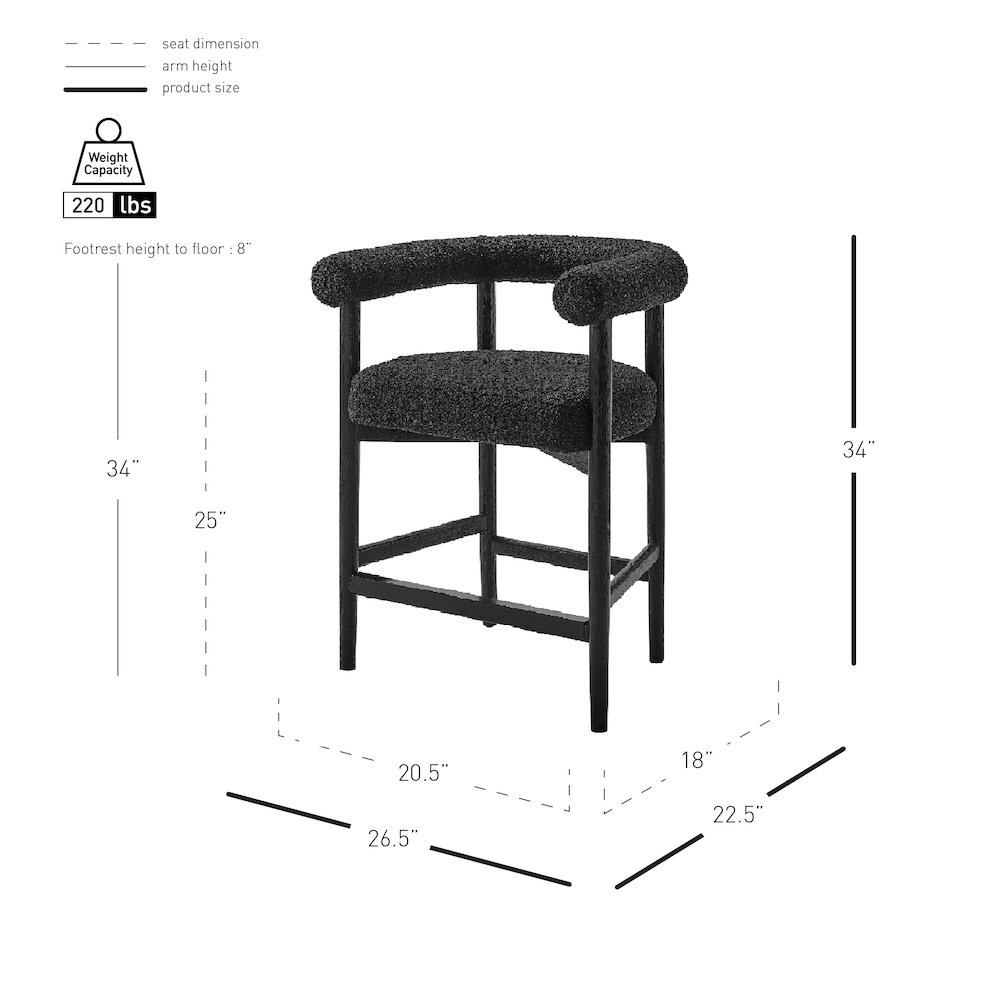 Keanu Boucle Counter Stool Black Legs. Picture 11