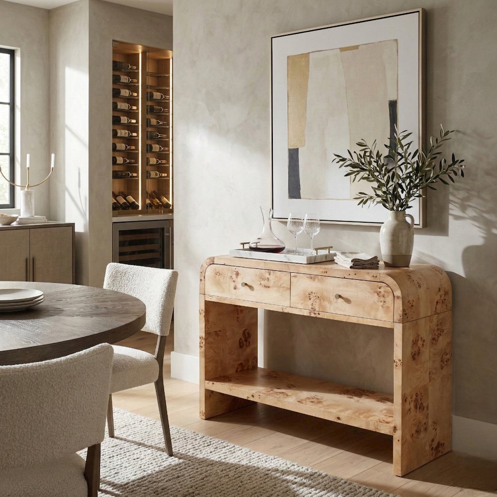 Veyra Burl 2-Drawer Console Table - Natural Burl. Picture 12