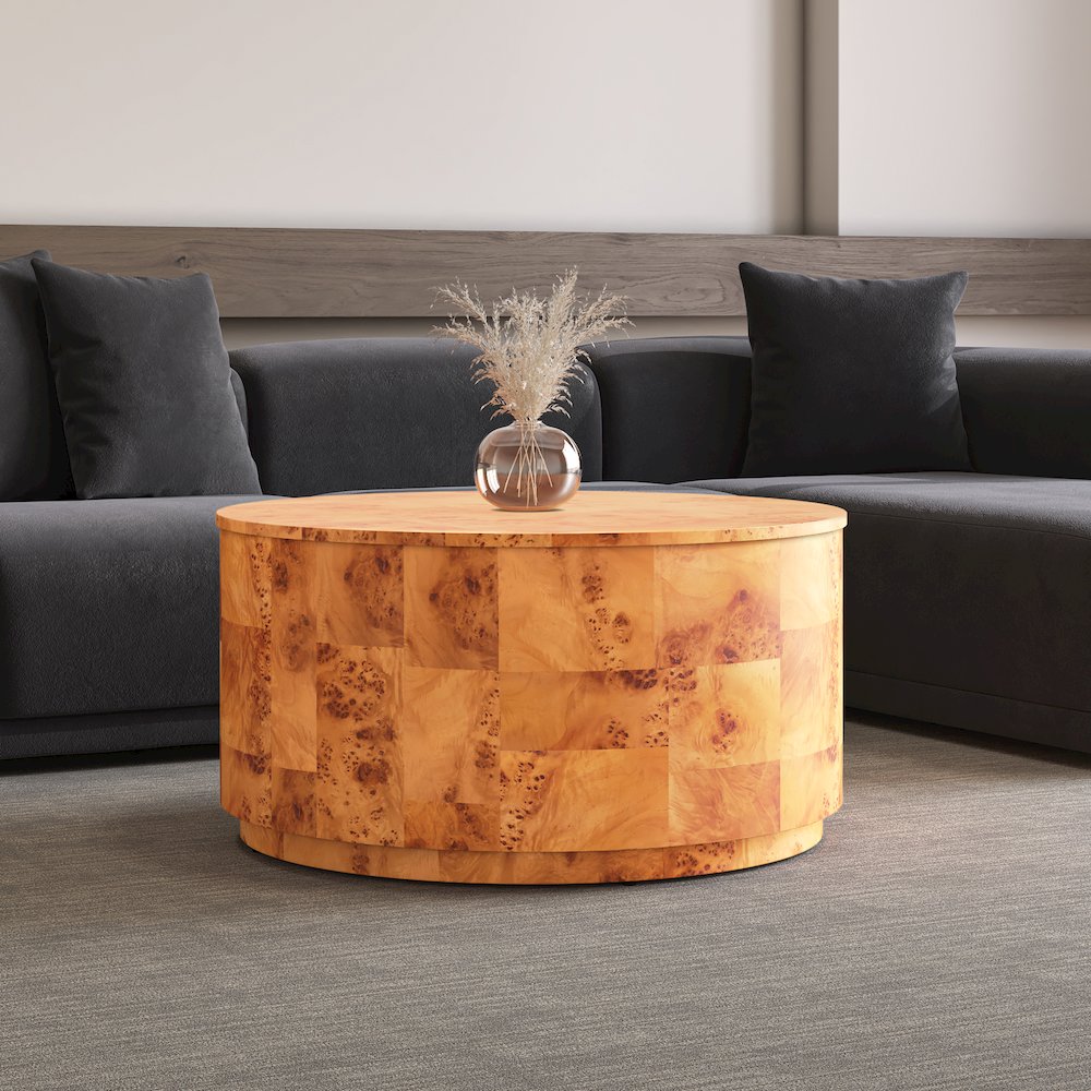 Arsenio Burl Wood Round Coffee Table. Picture 6