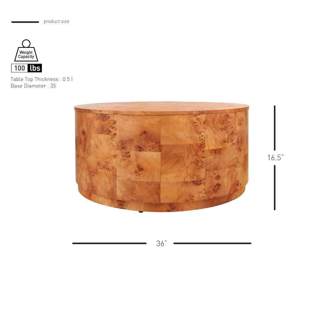 Arsenio Burl Wood Round Coffee Table. Picture 7