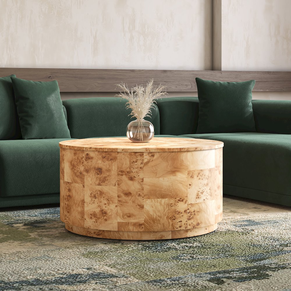 Arsenio Burl Wood Round Coffee Table. Picture 6